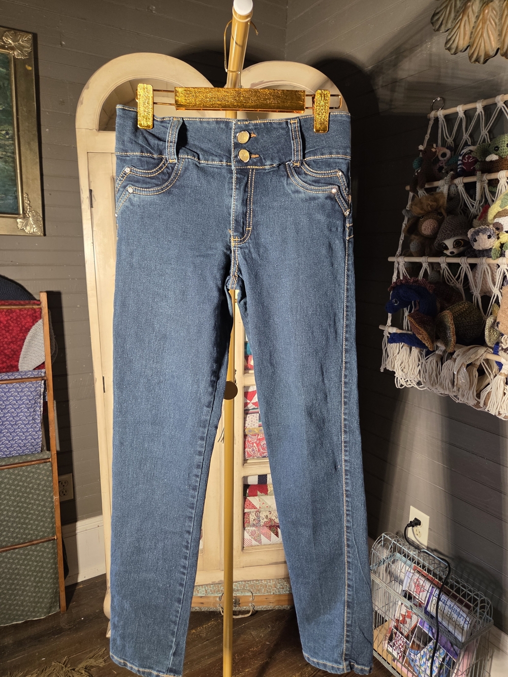 Girls' Midwash Blue Double-Button Stretch Jeans